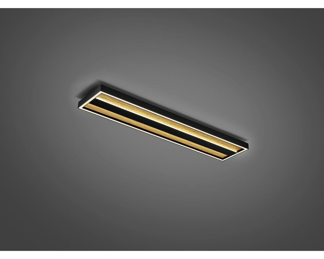 LED-Deckenleuchte "Heloise", Metall/Spaltholz - Schwarz/Braun - 1