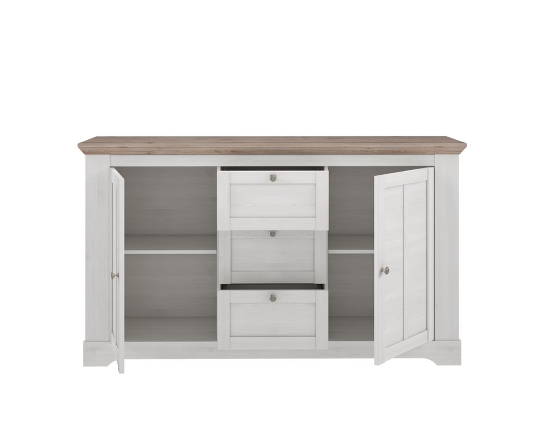 Sideboard "Fernanda" im Landhausstil, 2 Drehtüren, 3 Schubkästen - Snowy Oak - 4