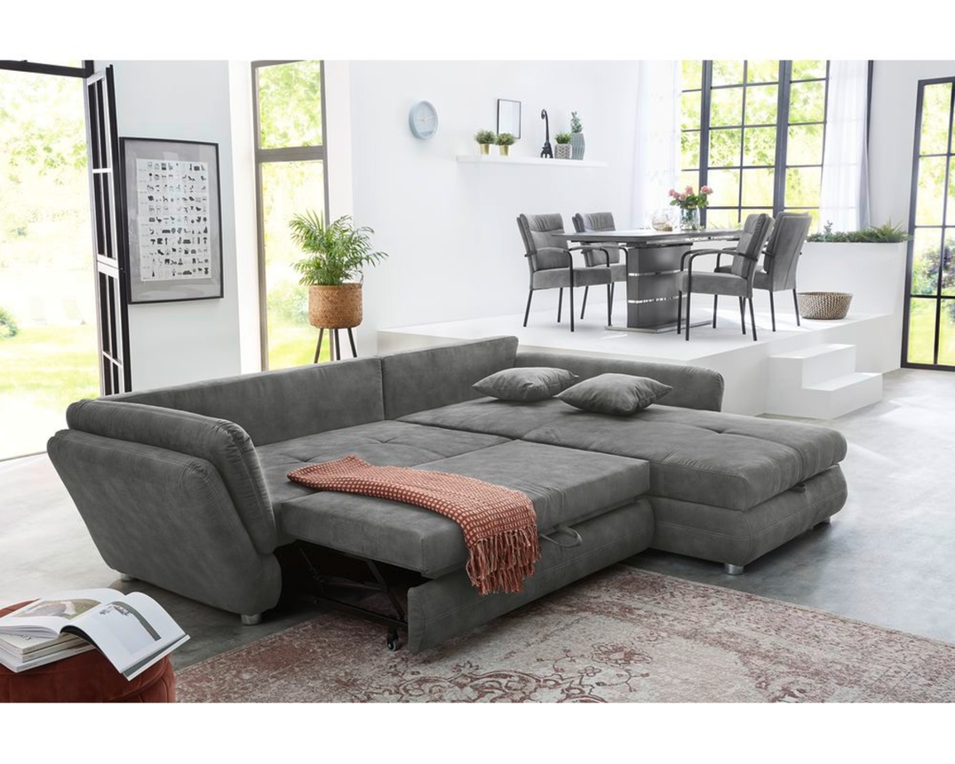 Wohnlandschaft, leger "Justina" inkl. Bettkasten und Schlaffunktion - Grau - 2