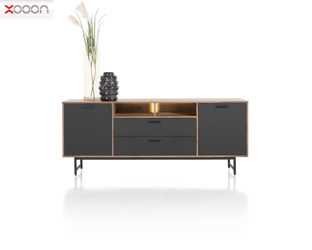 XOOON Sideboard "Torano", ca. 200x80 cm - Walnuss / Off Black - 1