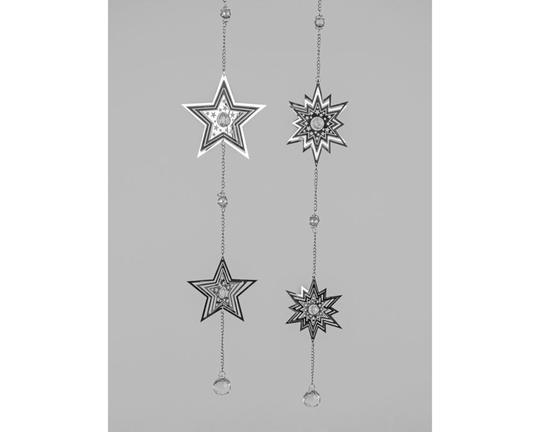 Stern-Hänger mit Kristall, ca. 68 cm lang - Silber - 1