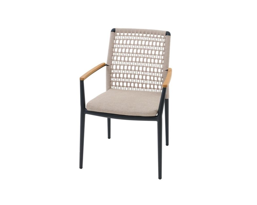 Stapelsessel "Cortina", Rope-Geflecht, Teakholz - Sand/Anthrazit - 1