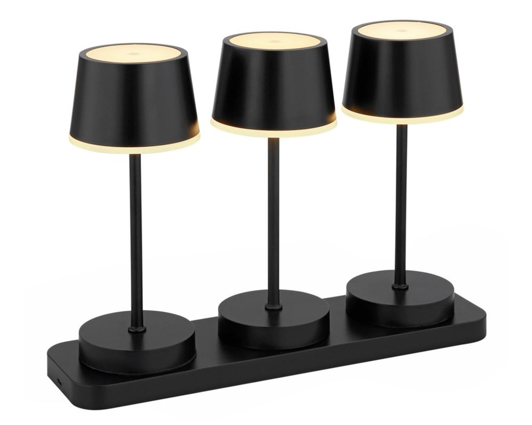 LED-Tischleuchte "Dawson", 3er-Set, inkl. USB-Kabel und Akku - schwarz - 1