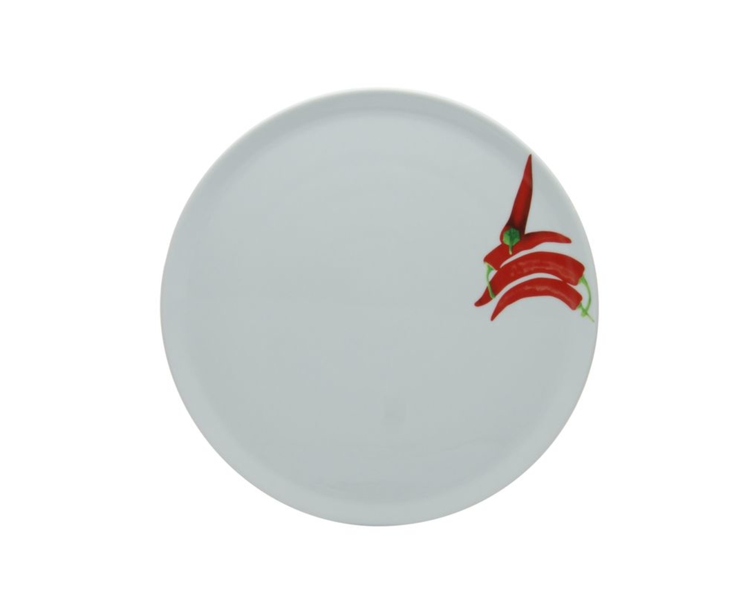 Pizzateller "Chili", ca. 33 cm - Weiß mit Chili-Dekor - 1