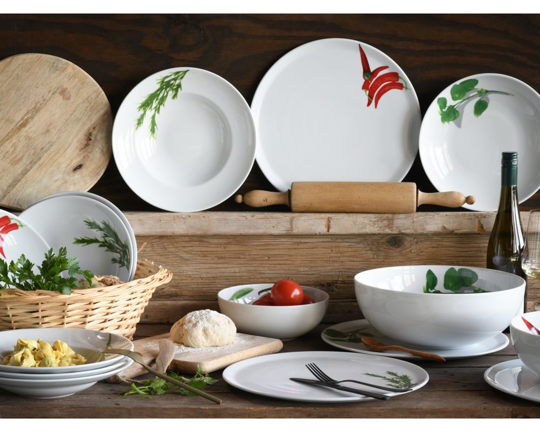 Pizzateller "Salbei", ca. 33 cm - Weiß mit Salbei-Dekor - 2