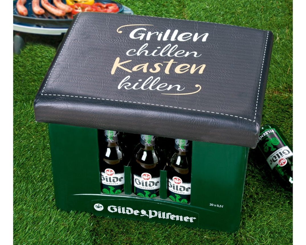 Bierkasten Sitzpolster "Grillen chillen", ca. 34x44 cm - Schwarz - 1