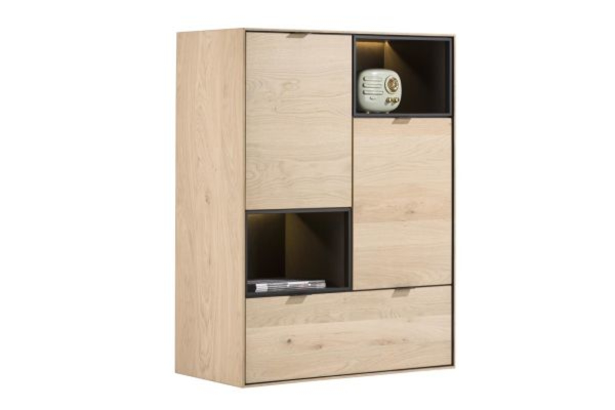 XOOON Elements, Highboard 90 cm. - 2-Türen + 1-Lade + 2-Nischen + Led -  - 2