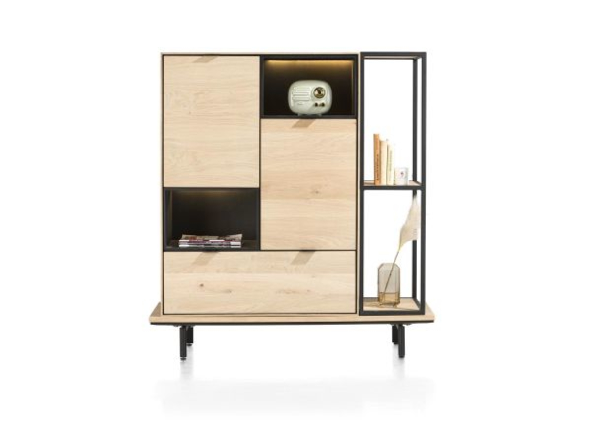 XOOON Elements, Highboard 90 cm. - 2-Türen + 1-Lade + 2-Nischen + Led -  - 4