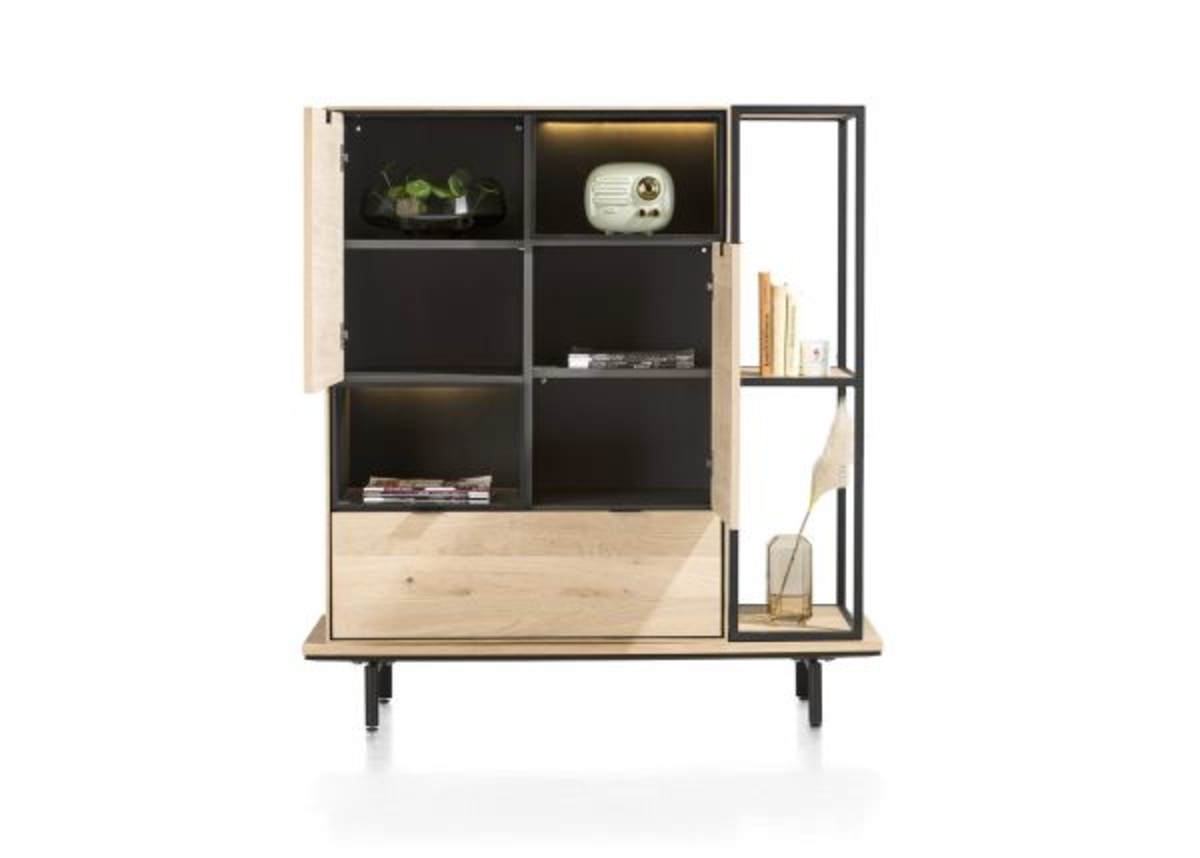 XOOON Elements, Highboard 90 cm. - 2-Türen + 1-Lade + 2-Nischen + Led -  - 5