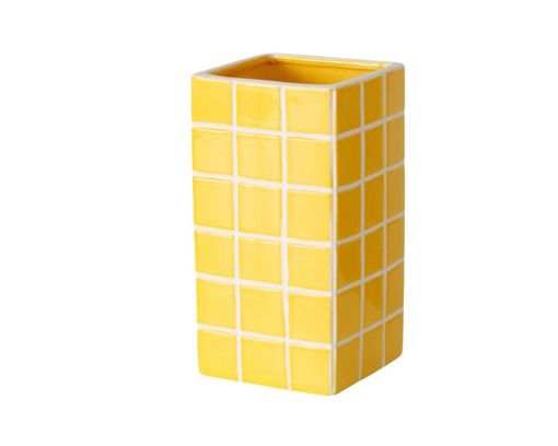 Vase "Cube" aus Steingut, ca. 17 cm hoch - Gelb oder Grün - 1