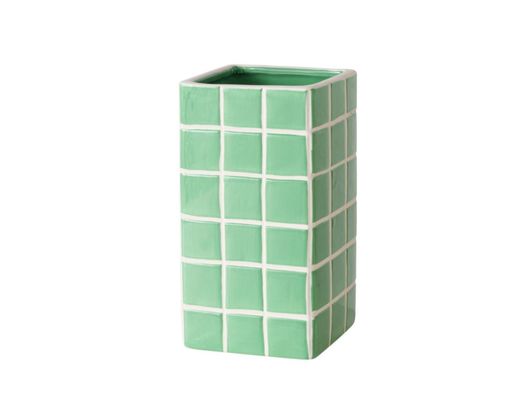Vase "Cube" aus Steingut, ca. 17 cm hoch - Gelb oder Grün - 2