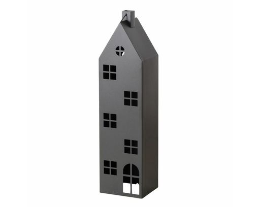 Laterne "Alba" in Haus-Form, Eisen, ca. 96 cm - Schwarz - 1