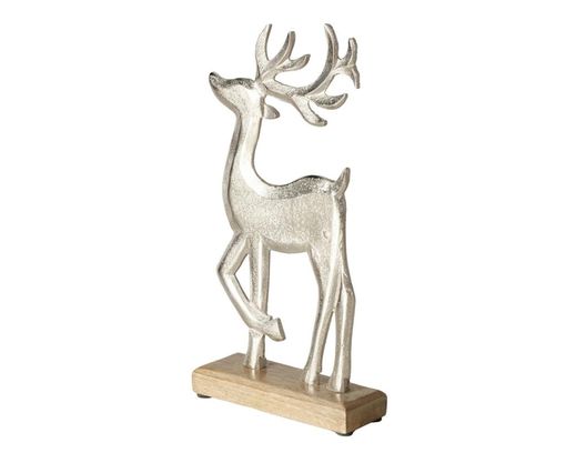 Deko-Hirsch "Gerald", Aluminium/Mangoholz, ca. 30,7 cm - Silber - 1