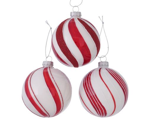 Weihnachtsbaumkugel aus Glas, ca. 8 cm - Rot/Weiß - 1