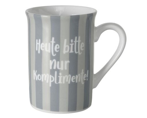 Henkelbecher, Porzellan, spülmaschinengeeignet,  verschiedene Farben, H ca. 10 cm, ca. 300 ml. - blau/weiß , beige/weiß - 2