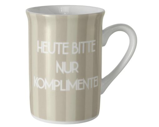 Henkelbecher, Porzellan, spülmaschinengeeignet,  verschiedene Farben, H ca. 10 cm, ca. 300 ml. - blau/weiß , beige/weiß - 3