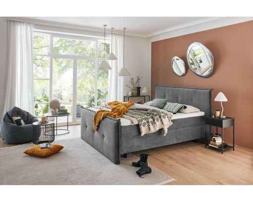 Boxspringbett "Kawoo", ca. 180x200 cm, Schwebeoptik - Anthrazit - 1
