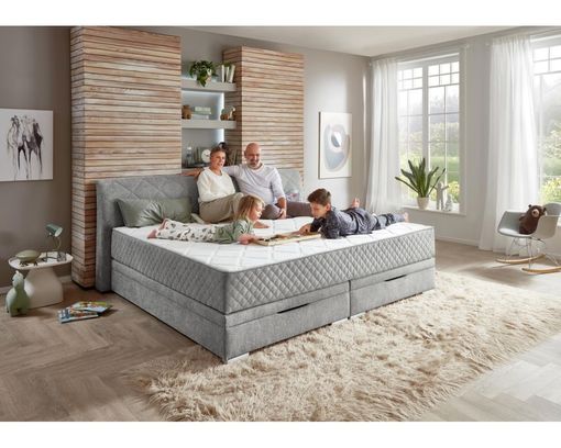 Familienboxbett "Stella", Federkern, Bezug Stoff Silber, Liegefläche ca. 240x200cm - silber - 1