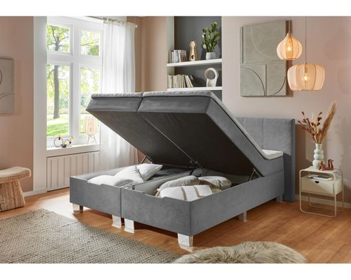 Boxspringbett "Stuttgart", ca. 180x200 cm, mit Stauraum - Silber - 4