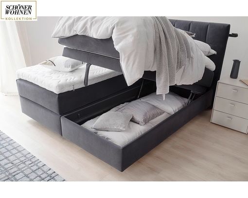 SCHÖNER WOHNEN Boxspringbett "Vita" optional mit Bettkasten, Beleuchtung und motorischer Verstellung - Mittelgrau - 5