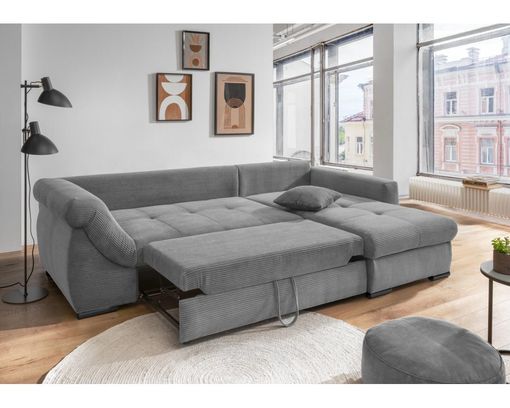 Wohnlandschaft "Billerbeck", leger, Cord, mit Schlaffunktion und Stauraum - Grau - 2