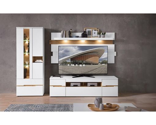Anbauwand "Imperia" inkl. Beleuchtung - Weiß / Braun - 1
