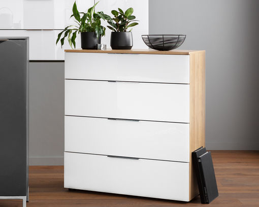 Kommode "Menden" Riviera Eiche-Weißglas matt,  4 Schubladen - braun/weiß - 1