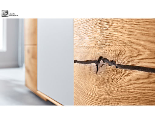 Anbauwand/Wohnkombination "Interliving 2020" Asteiche natur/Mattglas schlamm - braun/grau - 2