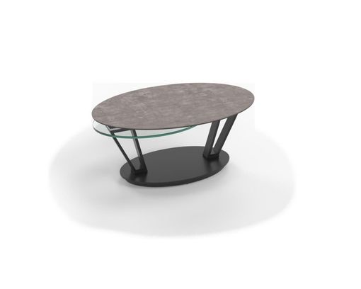 Interliving Couchtisch 6207, Keramik zementgrau/Glas - Grau/Durchsichtig/Schwarz - 1