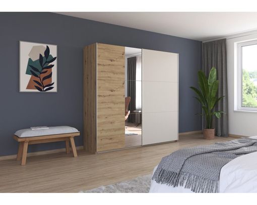 Schwebetürenschrank "Rennes" mit Spiegeltür - Braun/Champagner - 3