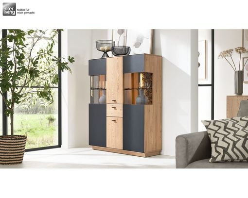 Interliving Highboard 2025, Wildeiche, Anthrazit, Kork - Schwarz/Braun - 1