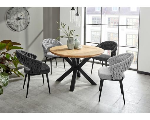 Esstisch "Padua", rund, Parkettoptik hell - Schwarz/Holz - 2