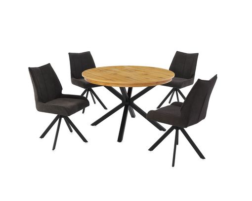 Esstisch rund / ausziehbar, Wildeiche Dekor - Braun/Schwarz - 1