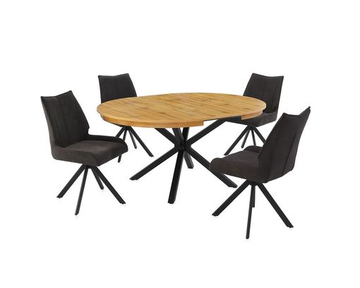 Esstisch rund / ausziehbar, Wildeiche Dekor - Braun/Schwarz - 2