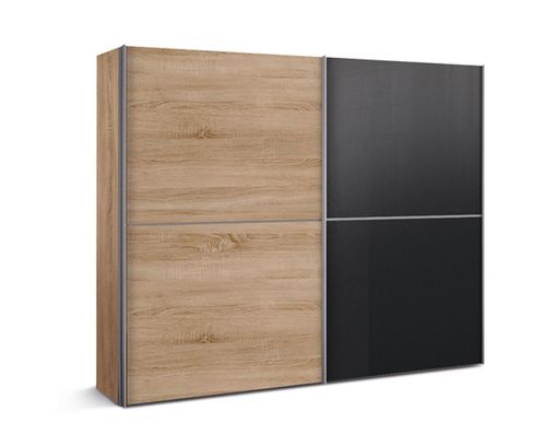 Schwebetürenschrank "Edinburgh" Sonoma Eiche Nachbildung, Basaltglas - Schwarz / Holzfarben - 1