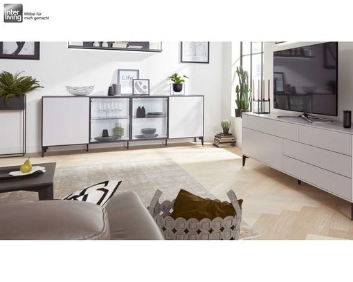 Interliving 2107 Sideboard mit Push-to-open-Funktion, ca. 243x86 cm - Quarzgrau / Schieferschwarz - 1