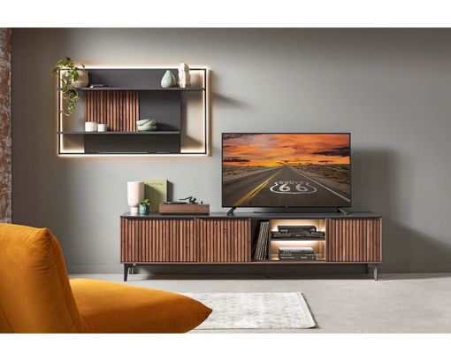 Anbauwand "Hamburg", Nussbaum/Schiefer - Braun / Schwarz - 1