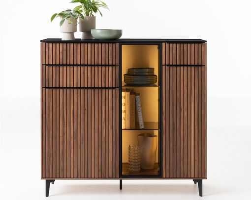 Highboard "Hamburg" Nussbaum/Schiefer - Braun / Schwarz - 1