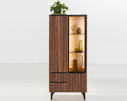 Vitrine "Hamburg" Nussbaum/Schiefer - Braun / Schwarz - 1
