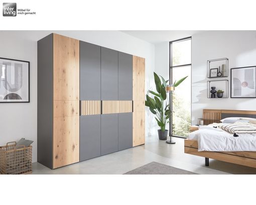 Interliving Schlafzimmer 1029, Lack graphit, Wildeiche massiv - Wildeiche/Graphit - 7