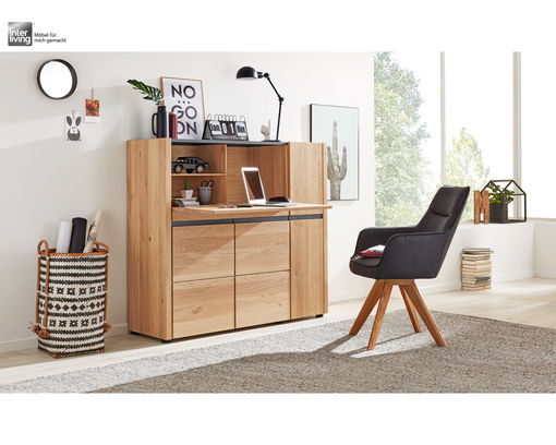 Sekretär/Highboard "Interliving 5603" Wildeiche/HPL Oxyde graphit - braun/grau - 1