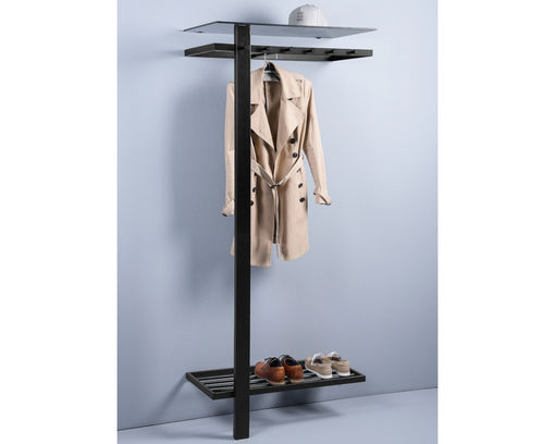 Garderobe "Miami" Metall schwarz, mit Hut-/Schuhablage - schwarz - 1