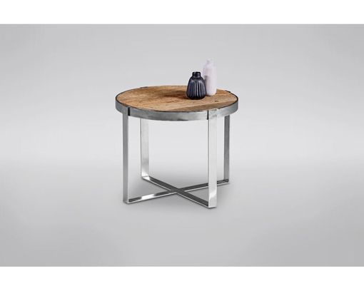 Couchtisch "Macerata" rund, Durchmesser ca. 50 cm - Holzfarben / Chrom - 1