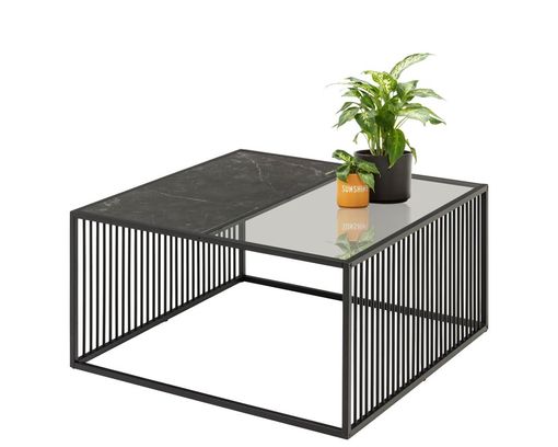 Couchtisch "Aschefell", Marmor Print - Schwarz - 1