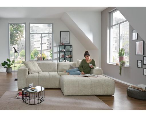 Wohnlandschaft "Isny", leger, mit Sitztiefenverstellung - Cremona 2 beige - 1