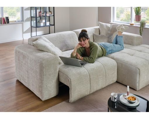Wohnlandschaft "Isny", leger, mit Sitztiefenverstellung - Cremona 2 beige - 3