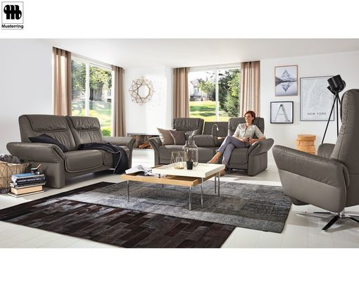 Trapezsofa mit Tisch  "MR 380" Musterring, legere Polsterung, Echtleder grau/braun - grau/braun - 1