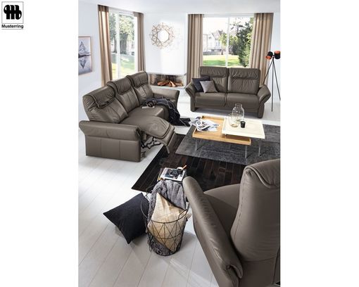 Trapezsofa mit Tisch  "MR 380" Musterring, legere Polsterung, Echtleder grau/braun - grau/braun - 2