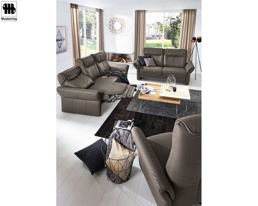 Trapezsofa mit Tisch  "MR 380" Musterring, legere Polsterung, Echtleder grau/braun - grau/braun - 3