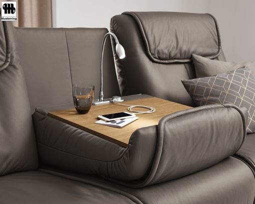 Trapezsofa mit Tisch  "MR 380" Musterring, legere Polsterung, Echtleder grau/braun - grau/braun - 4